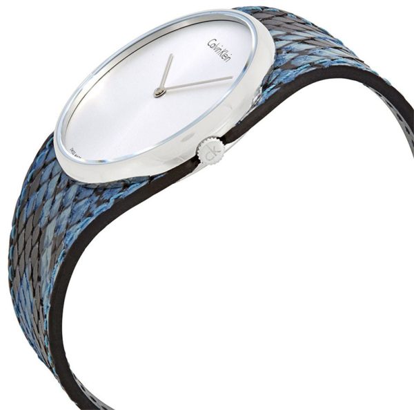 Calvin Klein Spellbound Blue and Black Leather Silver Dial Quartz Womens Watch K5V231V6 Online