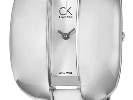 Calvin Klein Treasure White Leather Band Silver Dial Quartz Womens Watch K2E23126 Sale