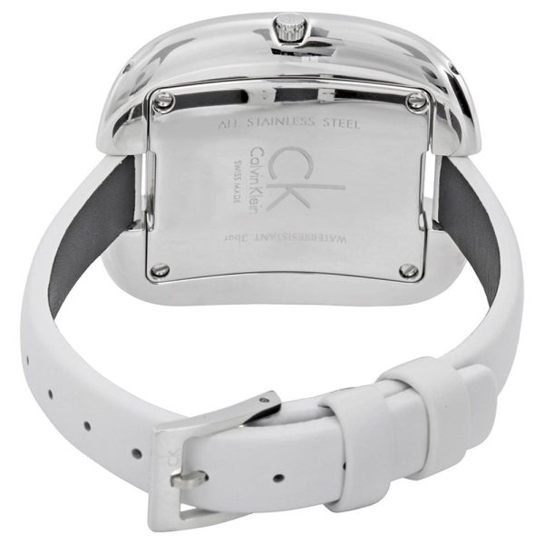 Calvin Klein Treasure White Leather Band Silver Dial Quartz Womens Watch K2E23126 Sale