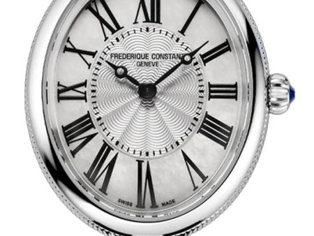 Frederique Constant Classics Art Deco Stainless Steel Oval Case Mother-of-Pearl Dial Black Satin Strap Quartz Womens Watch FC-200MPW2V6 For Sale