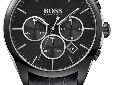 Hugo Boss Onyx Chronograph Black Steel Mens Strap Watch Black Dial Calendar 1513367 Online now