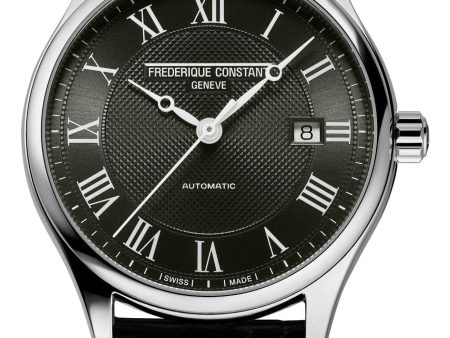 Frederique Constant Classics Automatic Stainless Steel Khaki Green Dial Black Leather Strap Date Mens Watch FC-303MCK5B6 Online Sale