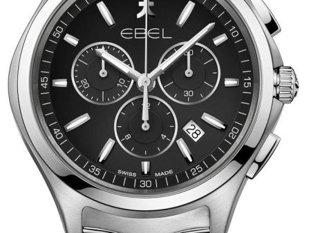 Ebel Wave Chronograph Stainless Steel Black Dial Date Quartz Mens Watch 1216342 Discount