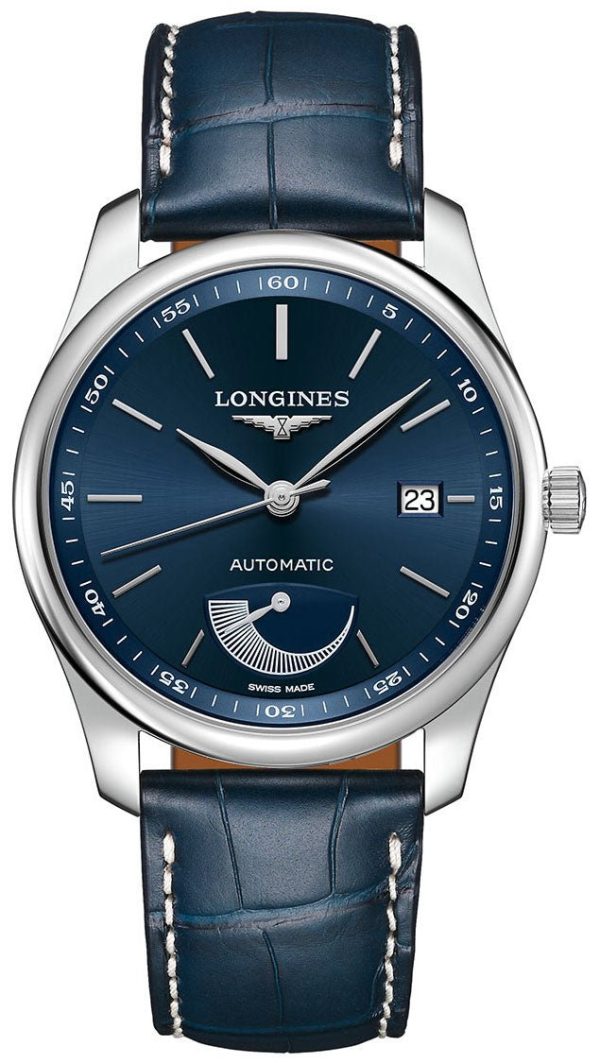 Longines Master Collection Power Reserve Automatic Stainless Steel Blue Dial Blue Leather Strap Date Mens Watch L2.908.4.92.0 Fashion