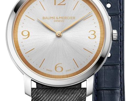 Baume & Mercier Classima Stainless Steel Silver Dial Gray Fabric Interchangeable Blue Leather Strap Quartz Mens Watch M0A10703 Sale