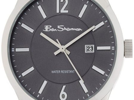 Ben Sherman Stainless Steel Bracelet Mens Watch Gray Dial Silver Hands Calendar Quartz BS103 Cheap