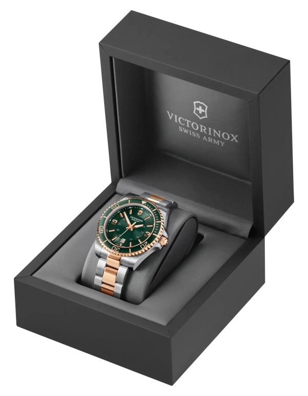 Victorinox Swiss Army Maverick Large Two-Tone Stainless Steel Green Dial Date Quartz Mens Watch 242008 on Sale