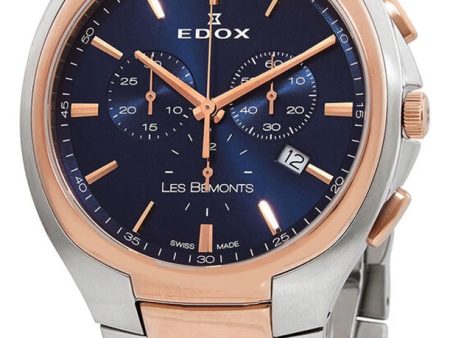 Edox Les Bemonts Chronograph Ultra Slim Two-Tone Stainless Steel Blue Dial Date Quartz Mens Watch 10239-357R-BUIR Discount