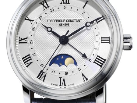 Frederique Constant Classics Moonphase Automatic Stainless Steel Silver-Tone Dial Blue Leather Strap Date Mens Watch FC-330MC4P6 Online Hot Sale