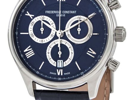 Frederique Constant Classics Chronograph Stainless Steel Blue Dial Blue Leather Strap Date Quartz Mens Watch FC-292MNS5B6 Hot on Sale