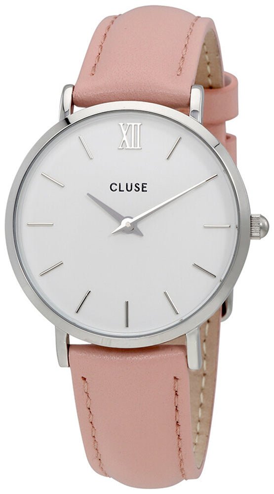 Cluse Minuit Pink Leather Strap White Dial Quartz Womens Watch CL30005 Online Sale