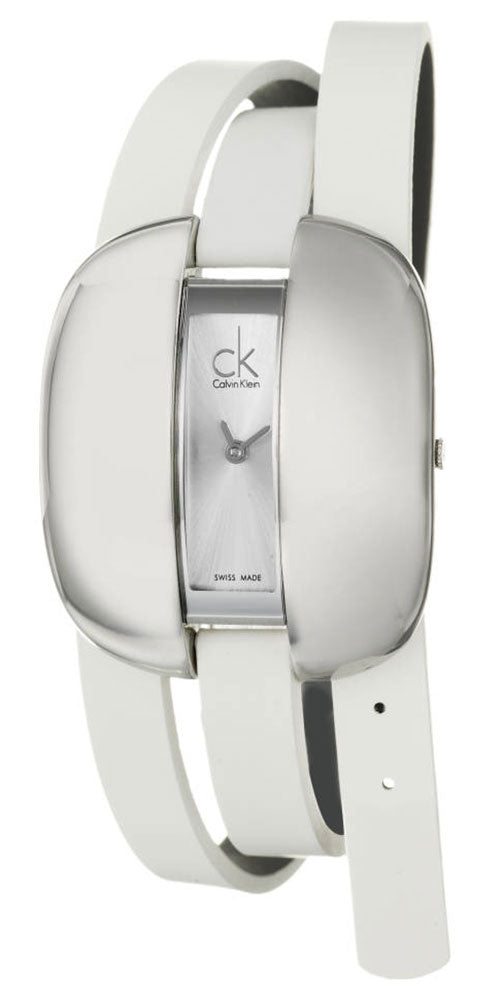 Calvin Klein Treasure Wrap Around White Leather Silver Dial Quartz Womens Watch K2E23120 Hot on Sale