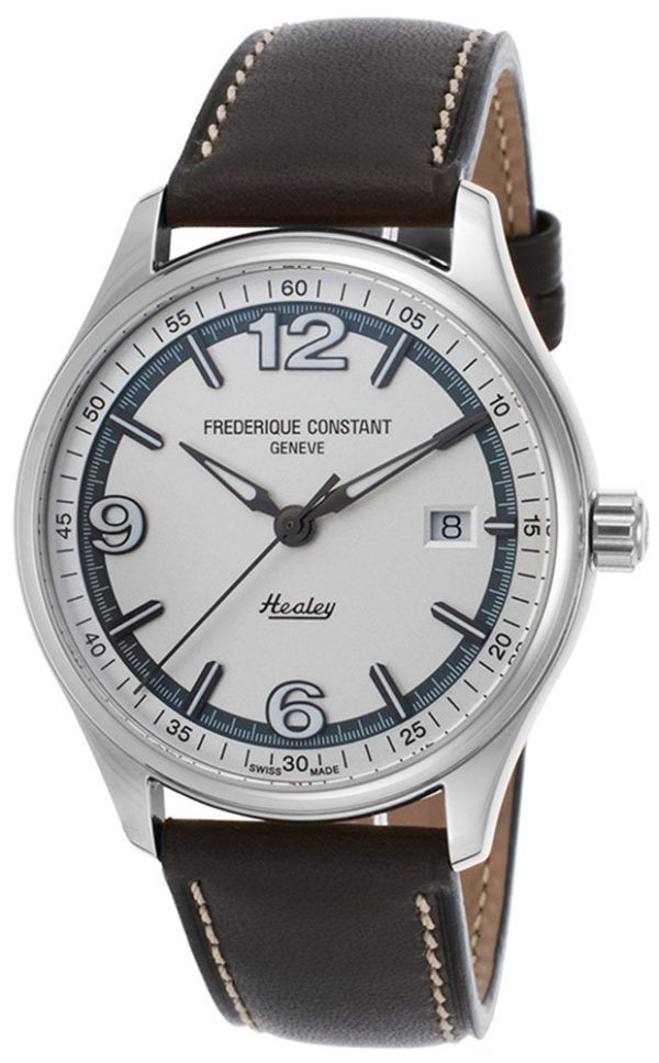 Frederique Constant Vintage Rally Healey Automatic Stainless Steel Silver Dial Date Brown Leather Mens Watch Limited Edition FC-303WGH5B6 For Discount