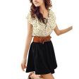 Allegra K Women Dots Print Flouncing Patchwork Dress W Waist Belt Fashion