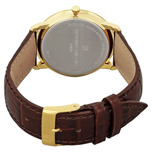 Frederique Constant Slimline Silver Dial Gold Tone Steel Brown Leather Strap Quartz Mens Watch FC-245M5S5 on Sale