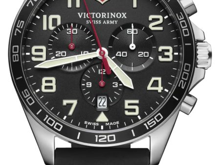 Victorinox Swiss Army Fieldforce Chronograph Stainless Steel Black Dial Black Leather Strap Date Quartz Mens Watch 241852 Cheap