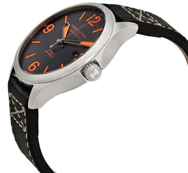 Hamilton Khaki Aviation Air Race Automatic Black and Orange Dial Date Black Leather Men’s Strap Watch H76535731 Online