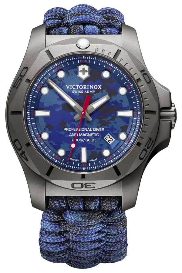 Victorinox Swiss Army I.N.O.X. Professional Diver Gray Titanium Blue Dial Blue Textile Interchangeable Blue Rubber Strap Date Quartz Mens Watch 241813.2 Cheap