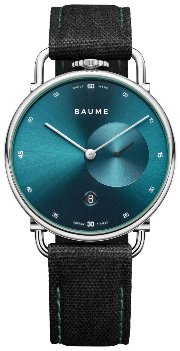 Baume & Mercier Baume Stainless Steel Green Dial Black Cotton Strap Date Quartz Mens Watch M0A10684 Cheap