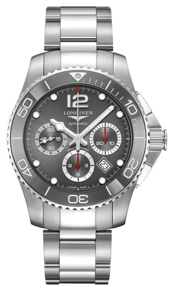 Longines HydroConquest Automatic Chronograph Stainless Steel Gray Dial Date Divers Mens Watch L3.883.4.76.6 Online now