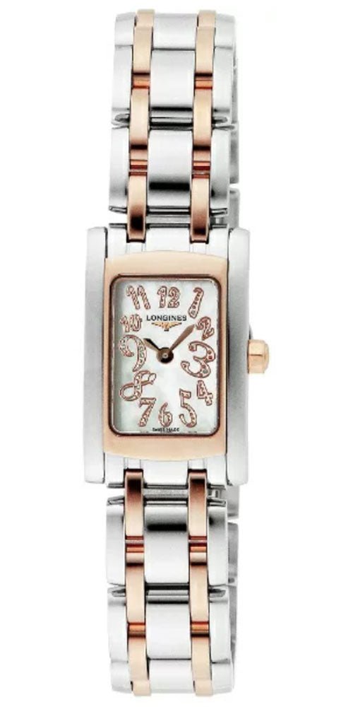 Longines DolceVita Stainless Steel & Rose Gold Mother-Of-Pearl Dial Rectangle Quartz Womens Watch L5.158.5.97.7 Discount