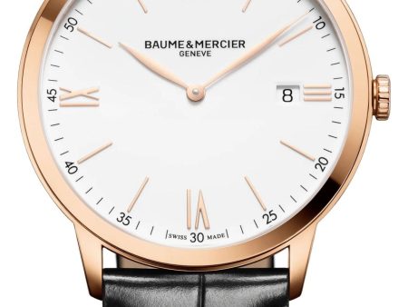 Baume & Mercier Classima Rose Gold PVD White Dial Black Leather Strap Date Quartz Mens Watch M0A10441 Discount