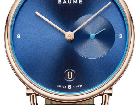 Baume & Mercier Baume Rose Gold PVD Blue Dial Blue Cotton Strap Date Quartz Mens Watch M0A10603 Hot on Sale