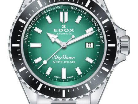 Edox Skydiver Neptunian Automatic Stainless Steel Green Dial Date Divers Mens Watch 80120-3NM-VDN Sale