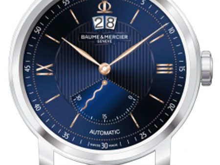 Limited Edition Baume & Mercier Classima Automatic Stainless Steel Blue Dial Black Leather Strap Retrograde Seconds Date Mens Watch M0A10188 Online