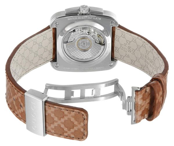 Gucci G-Coupe Special Edition Automatic Stainless Steel YA131307 Cream Dial Date Brown Leather Strap Mens Watch Online