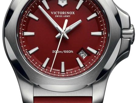 Victorinox Swiss Army INOX Stainless Steel Mens Watch Calendar Red Rubber Strap 241719.1 Sale