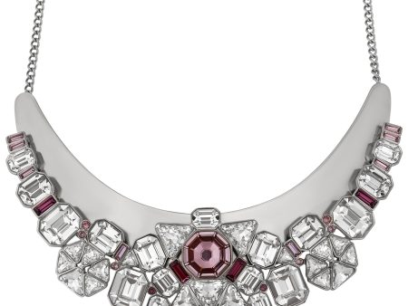 Swarovski Diana Palladium Plated 5141353 Pink and Clear Multi-Stone Bib Necklace for Women Fashion