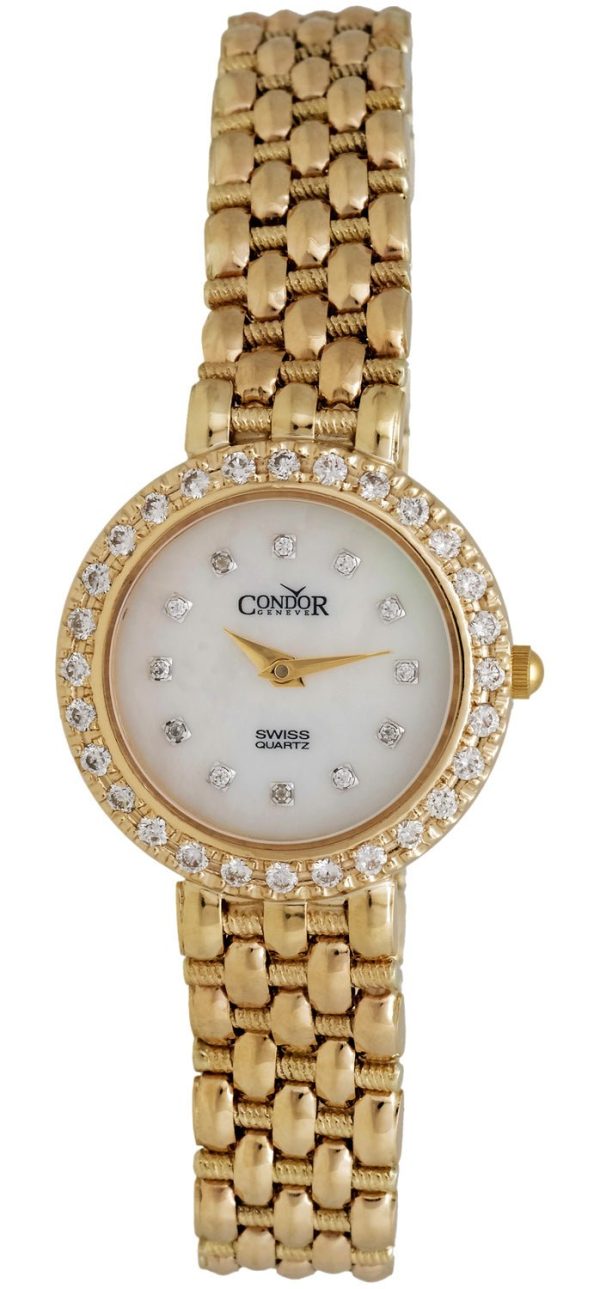 Condor 14kt Gold & Diamond Womens Luxury Swiss Watch Quartz C28DPMOP Hot on Sale