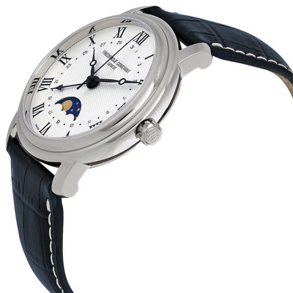 Frederique Constant Classics Moonphase Automatic Stainless Steel Silver-Tone Dial Blue Leather Strap Date Mens Watch FC-330MC4P6 Online Hot Sale