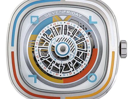 Limited Edition SEVENFRIDAY T-Series Bauhaus Inspired Automatic Stainless Steel White Skeleton Dial Mens Watch T1 08 For Sale