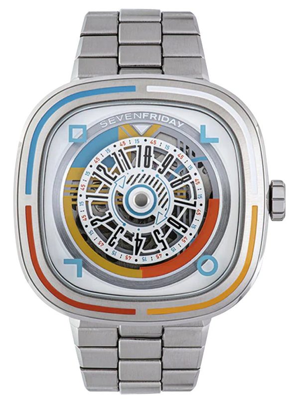 Limited Edition SEVENFRIDAY T-Series Bauhaus Inspired Automatic Stainless Steel White Skeleton Dial Mens Watch T1 08 For Sale