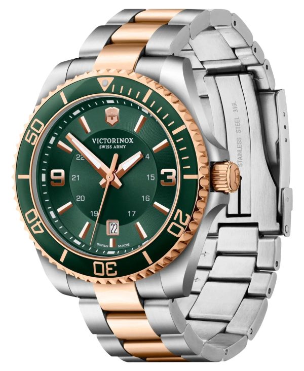 Victorinox Swiss Army Maverick Large Two-Tone Stainless Steel Green Dial Date Quartz Mens Watch 242008 on Sale