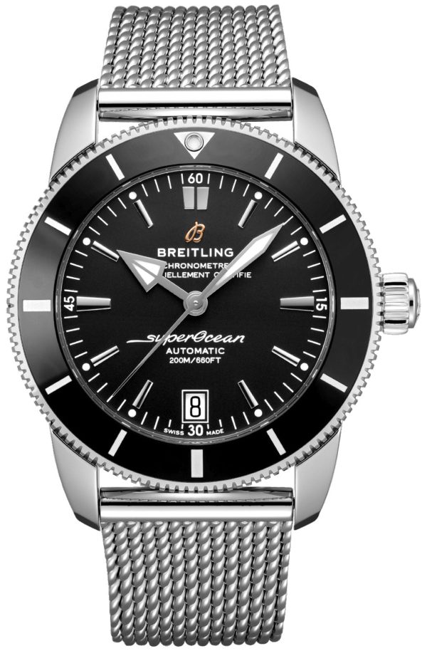 Breitling Superocean Heritage Automatic Chronometer Stainless Steel Mesh Black Dial Date Divers Mens Watch Special Edition AB2010121B1A1 For Sale