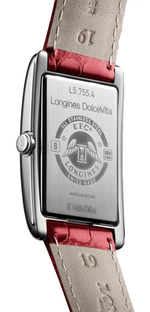 Longines DolceVita Stainless Steel Silver Dial Red Leather Strap Quartz Womens Watch L5.755.4.71.5 Cheap