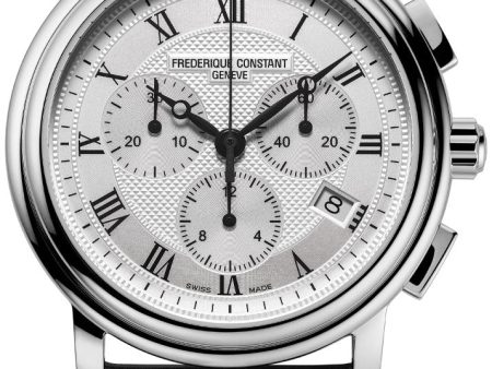 Frederique Constant Persuasion Quartz Chronograph Stainless Steel Silver Dial Black Leather Strap Date Mens Watch FC-292MC4P6 Online Sale