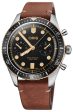 Oris Divers Sixty-Five Automatic Chronograph Stainless Steel Brown Leather Strap Black Dial Mens Watch 771 7744 4354-LS For Discount