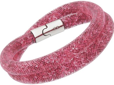 Swarovski Stardust Rose Pink Nylon Fishnet Tube 5120152 Magnetic Clasp Medium Double Bracelet   Choker for Women For Cheap