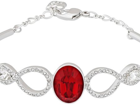 Swarovski Miles Rhodium Plated Stainless Steel Siam Red Crystal Bangle Chain Bracelet for Women 5039225 For Discount