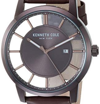 Kenneth Cole New York Men s TRANSPARENCY Stainless Steel Quartz Leather Strap, Brown, 21.4 Casual Watch (Model: KC50560003) Discount