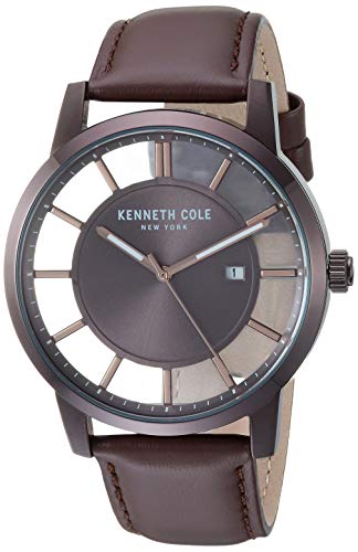 Kenneth Cole New York Men s TRANSPARENCY Stainless Steel Quartz Leather Strap, Brown, 21.4 Casual Watch (Model: KC50560003) Discount