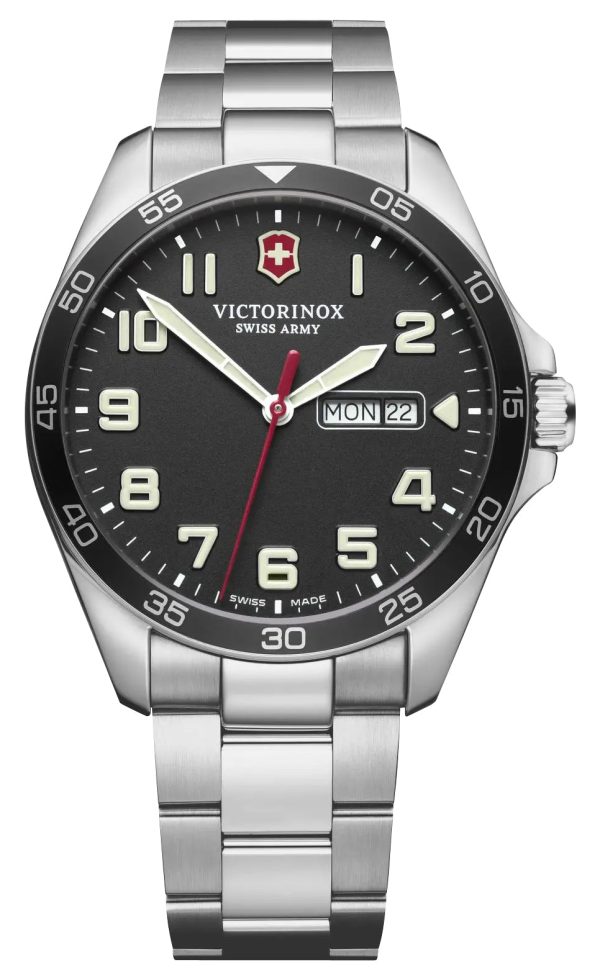 Victorinox Swiss Army Fieldforce Stainless Steel Black Dial Day Date Quartz Mens Watch 241849 Online Sale