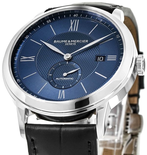 Baume & Mercier Classima Automatic Blue Dial Black Leather Strap Date Mens Watch MOA10480 on Sale