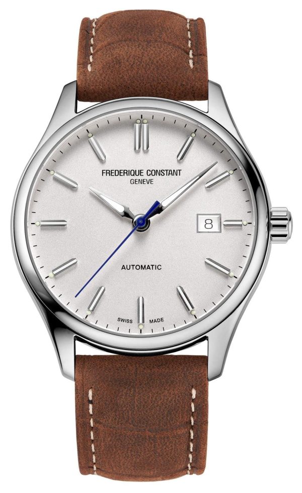 Frederique Constant Classics Index Automatic Stainless Steel Silver Dial Brown Leather Strap Date Mens Watch FC-303NS5B6 Online Hot Sale