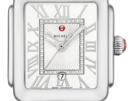 Michele Deco Madison Mid Stainless Steel Diamonds Silver Dial Date Rectangle Womens Watch MWW06G000012 Fashion