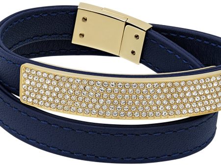 Swarovski Vio Navy Blue Leather 5120642 Gold Plated Clear Crystal Bracelet for Women Online Sale